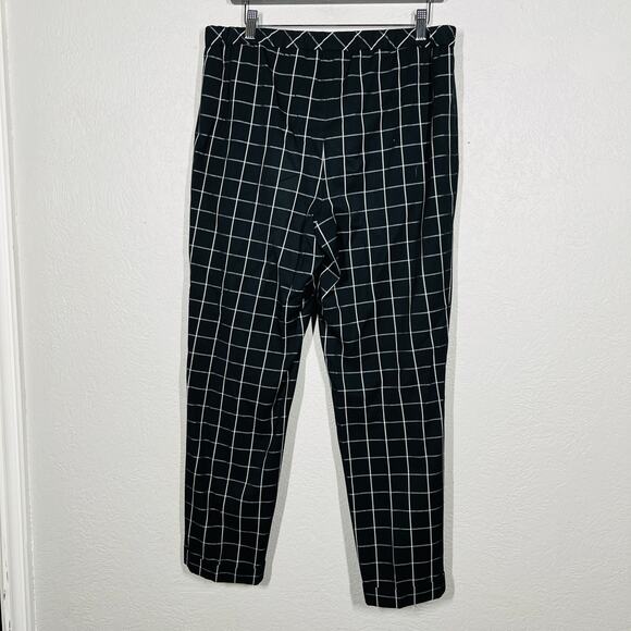 Karl Lagerfeld Plaid Trouser Elastic Drawstring Waist Black Checker - 8 - Picture 3 of 4